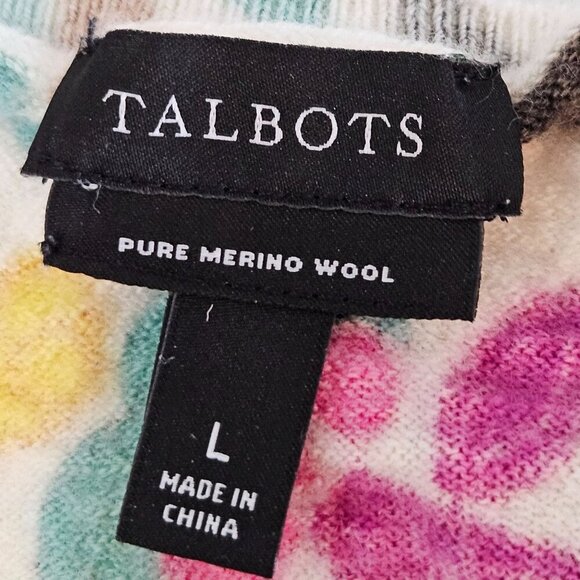 Talbots Boho Floral Merino Wool Puff Sleeve Sweater Medium Pink Blue Colorful - Picture 8 of 10